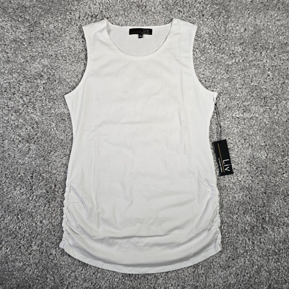 Liv Habitat Clothes Tank Top Womens Size S White Ruched Side Pima Cotton Minimal
